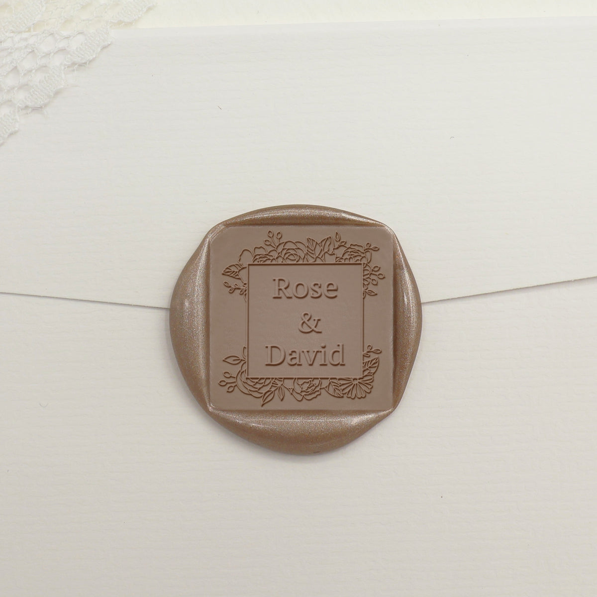 Custom Square Wedding Wax Seal Stamp - Style 8 - Stamprints1