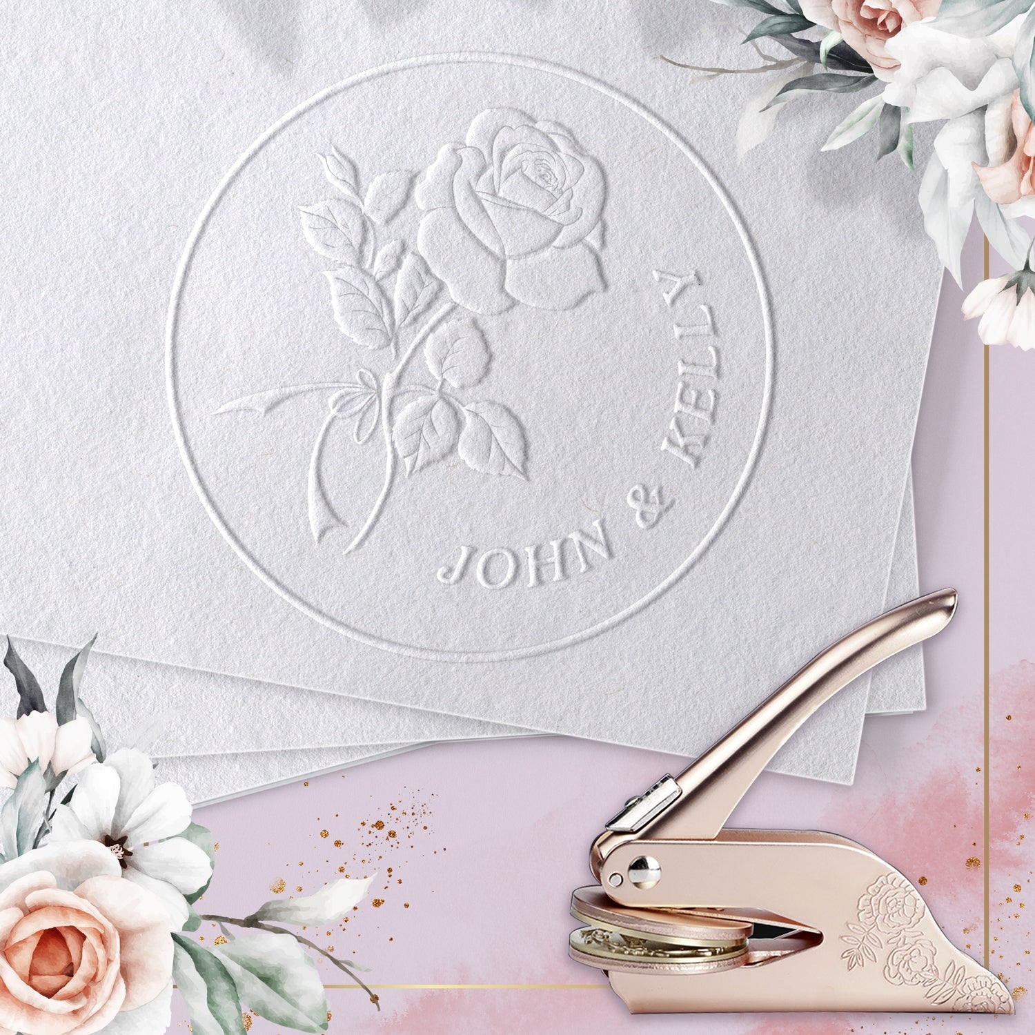 Custom Rose Wedding Embosser - Stamprints