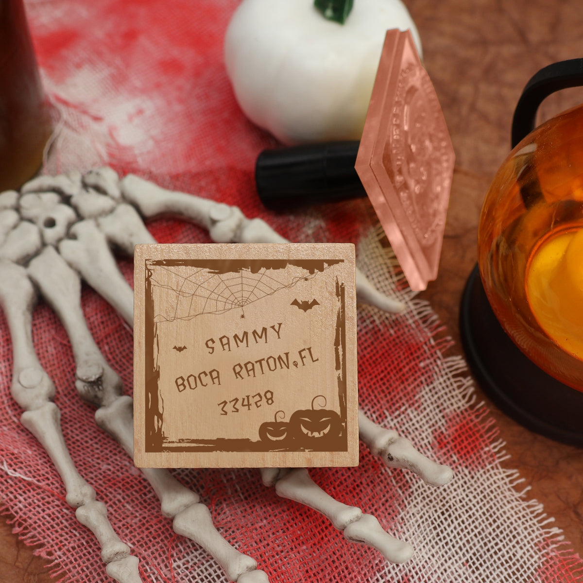 Custom Scary Pumpkin Halloween Address Rubber Stamp2