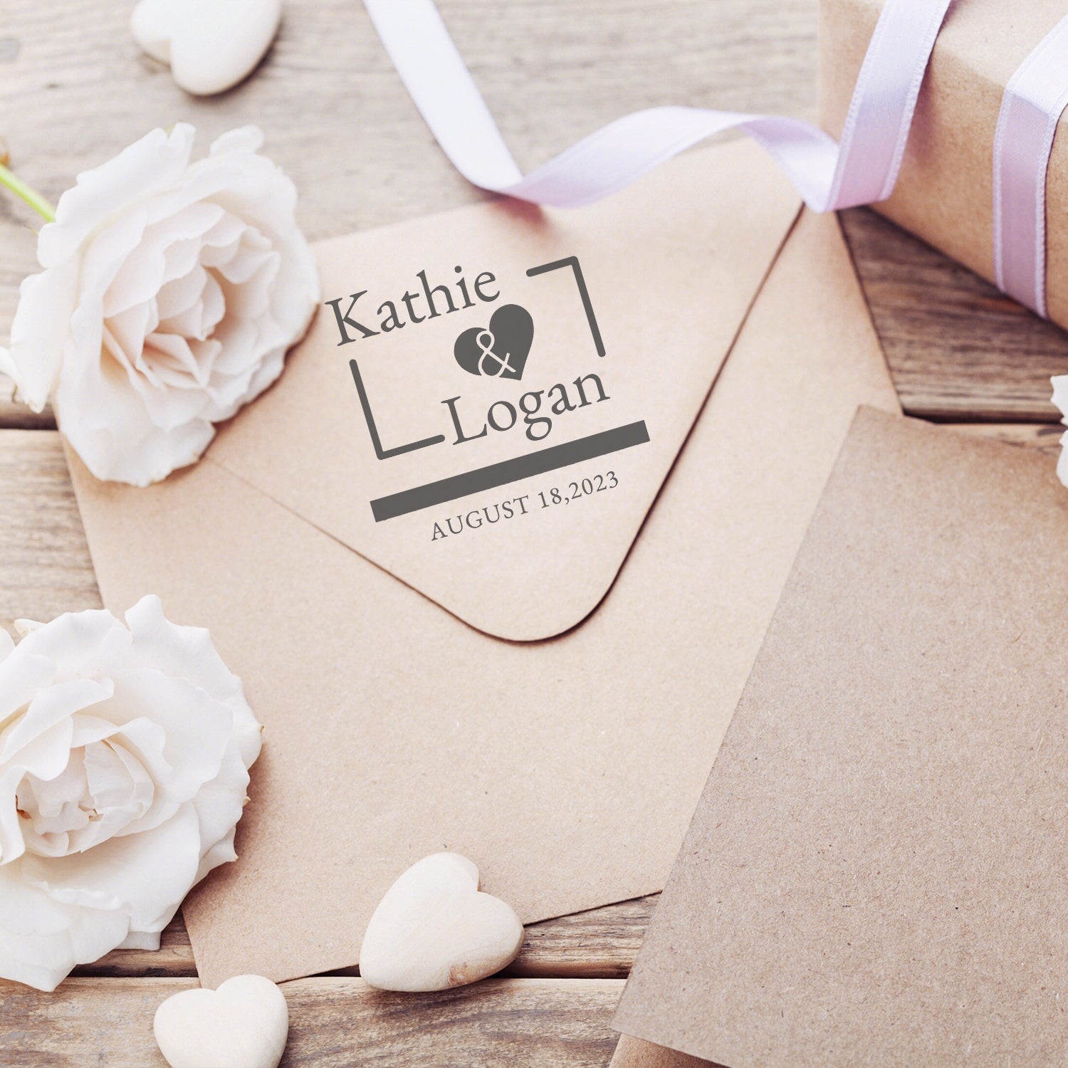 Custom Simple Heart Wedding Save the Date Rubber Stamp wd3