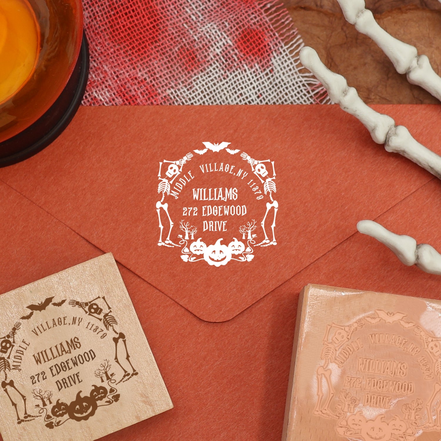 Custom Skull Halloween Address Rubber Stamp