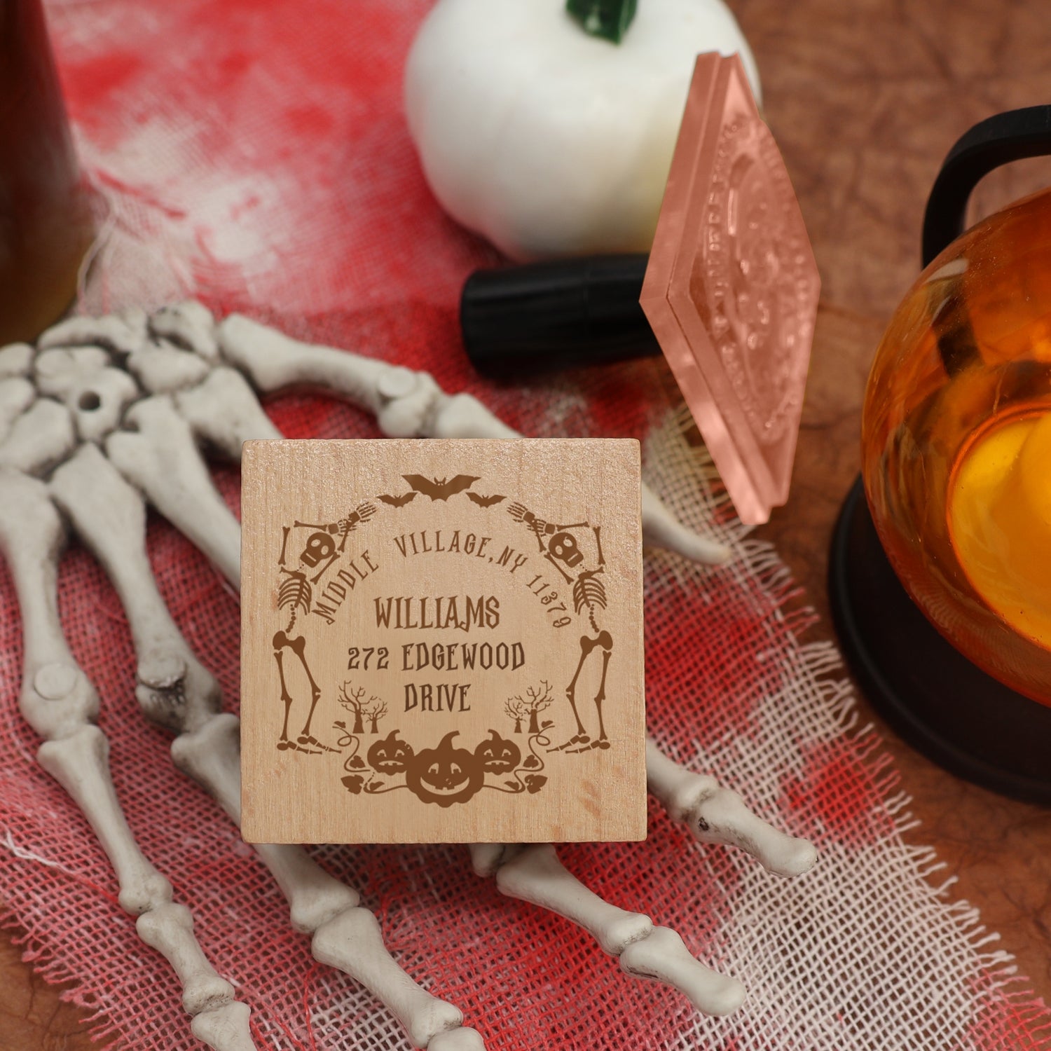 Custom Skull Halloween Address Rubber Stamp1