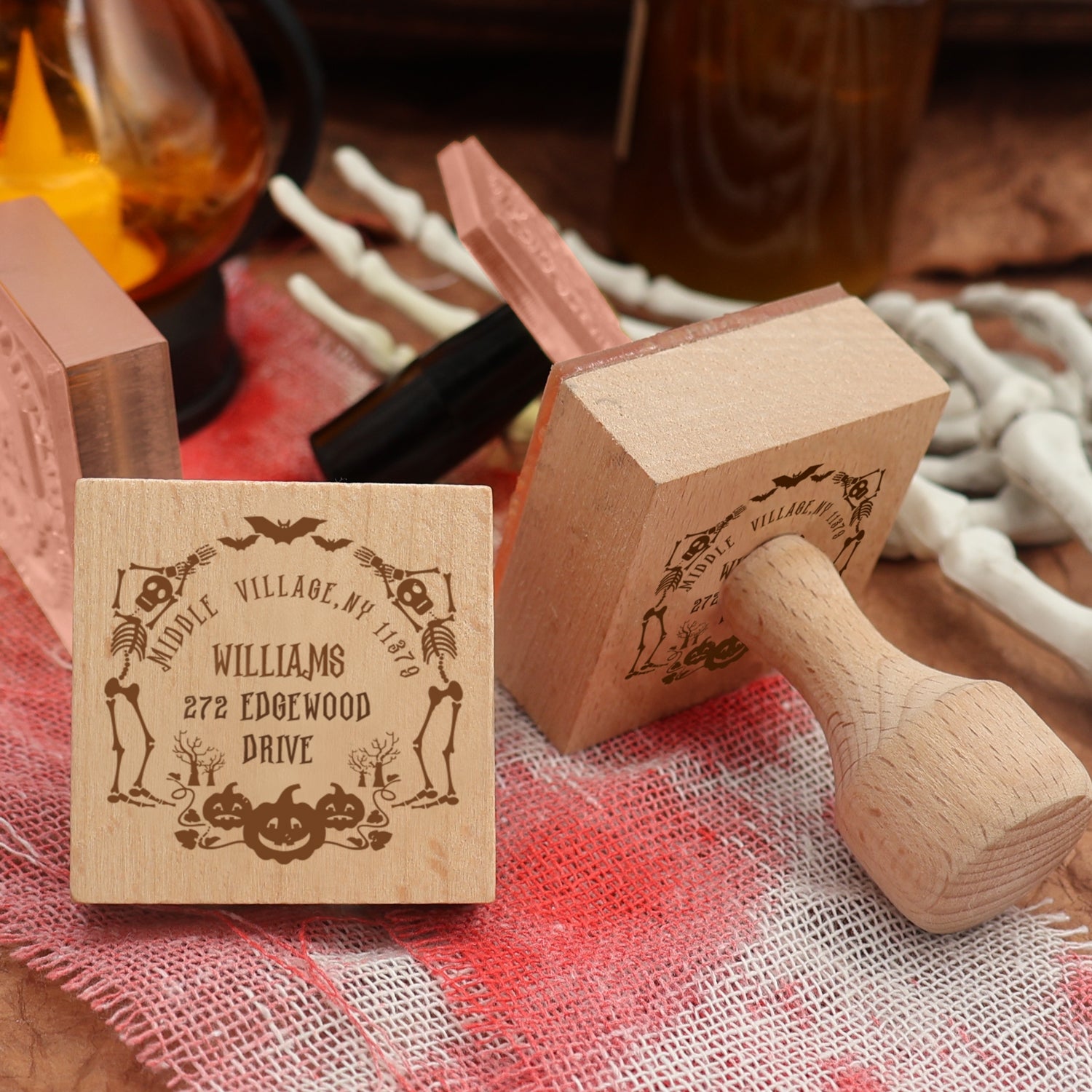 Custom Skull Halloween Address Rubber Stamp3