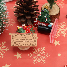 Custom Snowflake Border Christmas Rectangle Address Rubber Stamp1