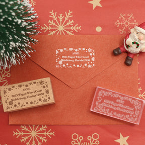 Custom Snowflake Border Christmas Rectangle Address Rubber Stamp