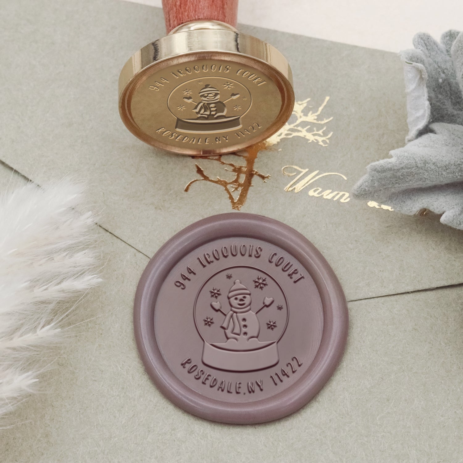 Custom Snowman Crystal Ball Christmas Address Wax Seal Stamp