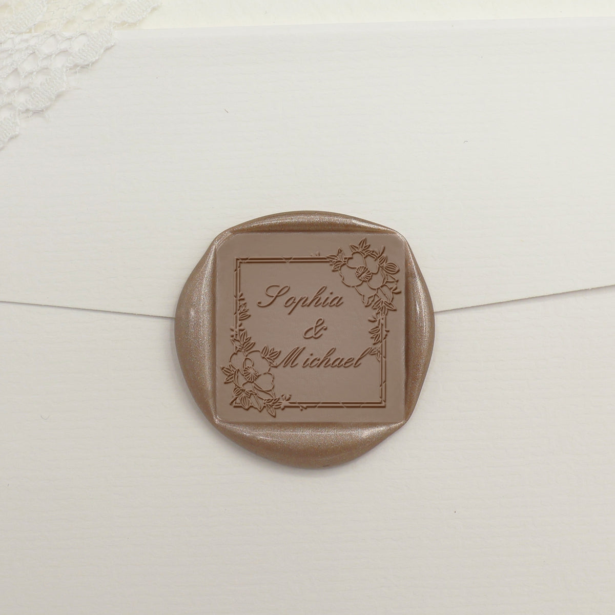 Custom Square Wedding Wax Seal Stamp - Style 9 - Stamprints1