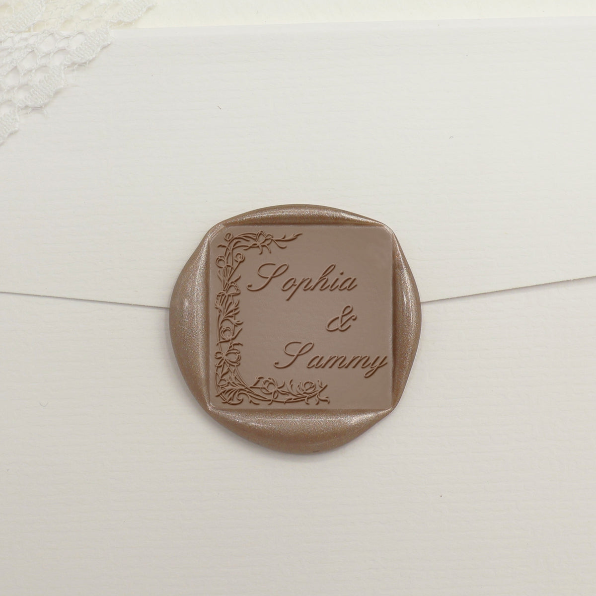 Custom Square Wedding Wax Seal Stamp - Style 2 - Stamprints1