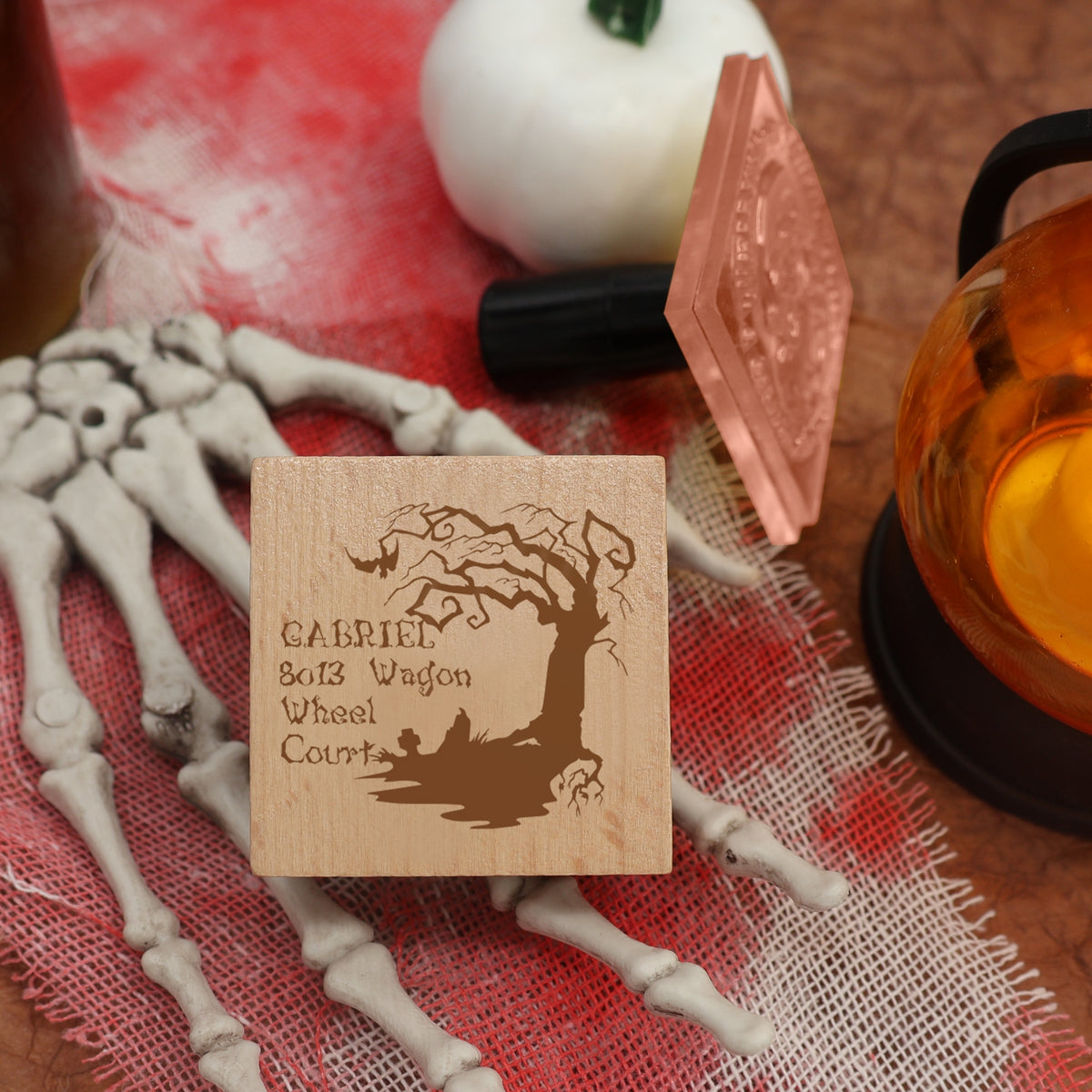 Custom Spooky Tree Halloween Address Rubber Stamp1