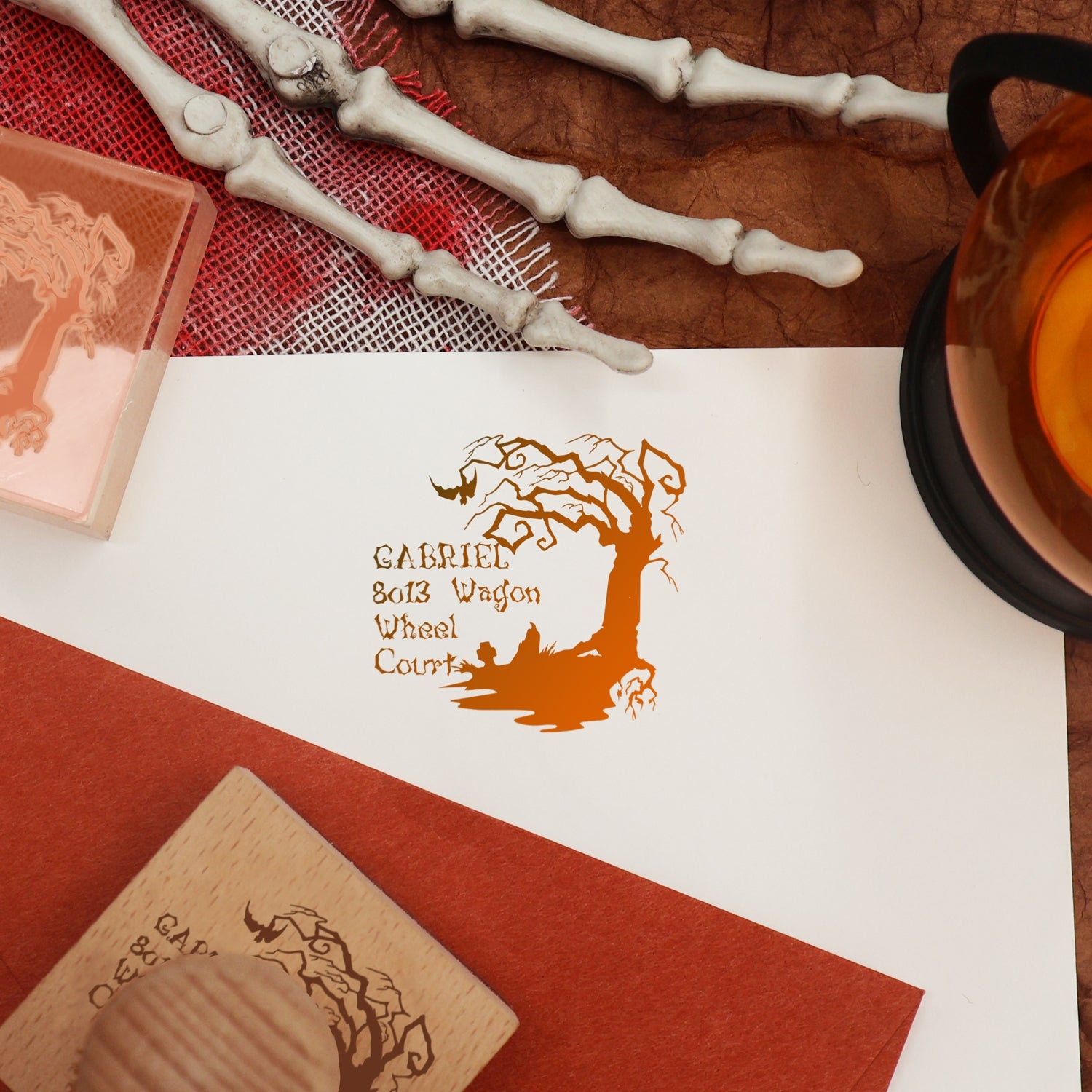 Custom Spooky Tree Halloween Address Rubber Stamp2