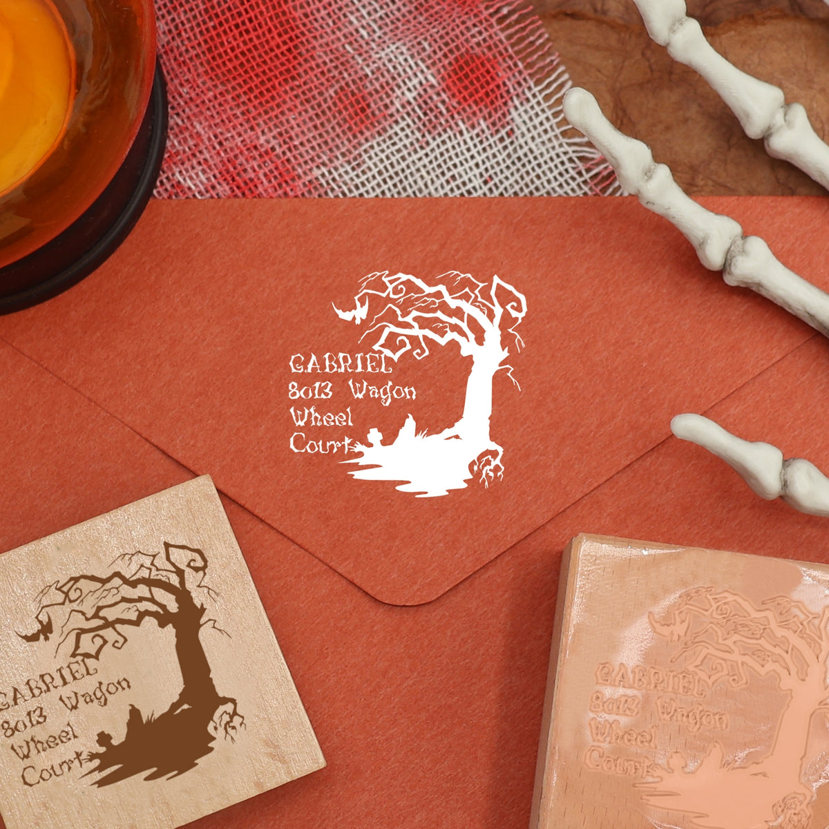 Custom Spooky Tree Halloween Address Rubber Stamp