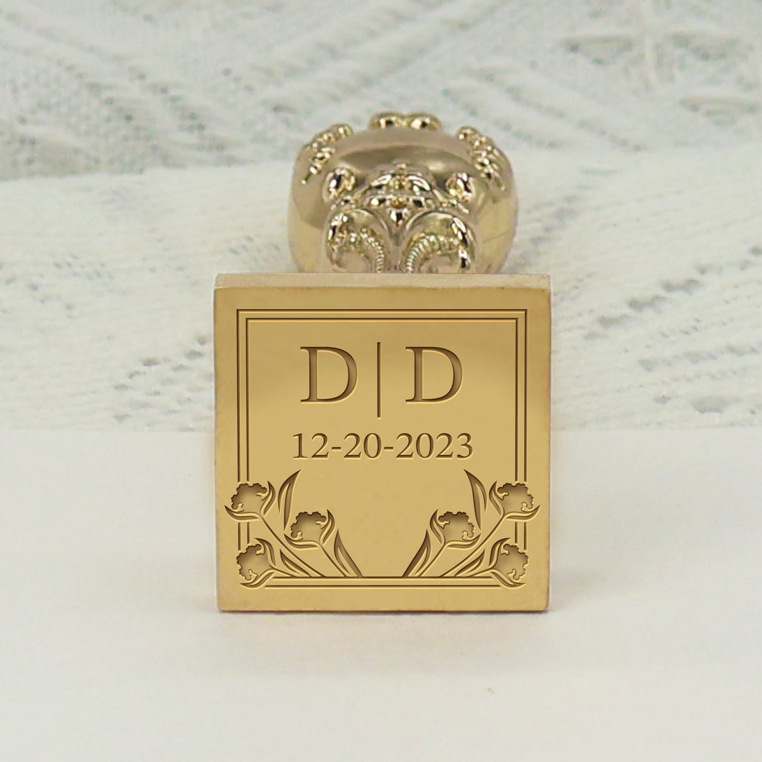 Custom Square Wedding Wax Seal Stamp - Style 15 - Stamprints2