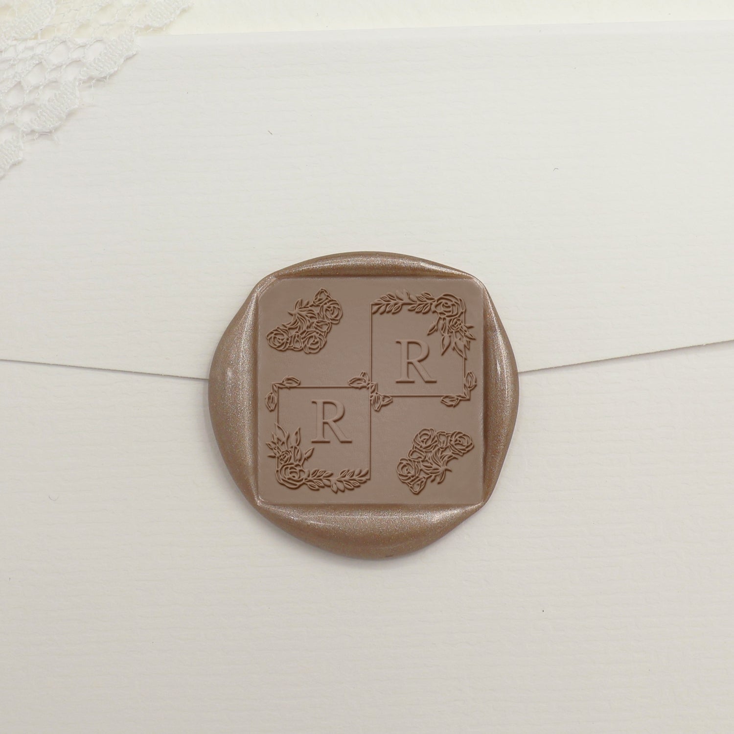 Custom Square Wedding Wax Seal Stamp - Style 16 - Stamprints1