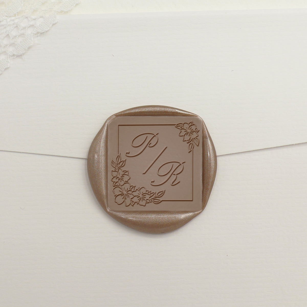 Custom Square Wedding Wax Seal Stamp - Style 17 - Stamprints1