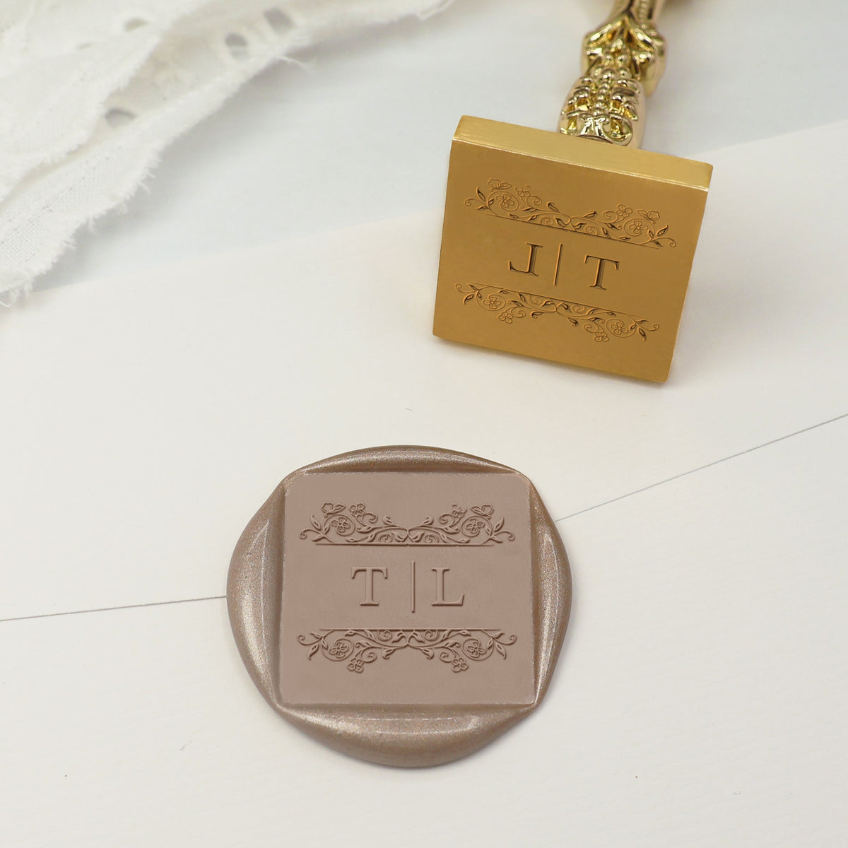 Custom Square Wedding Wax Seal Stamp - Style 18 - Stamprints