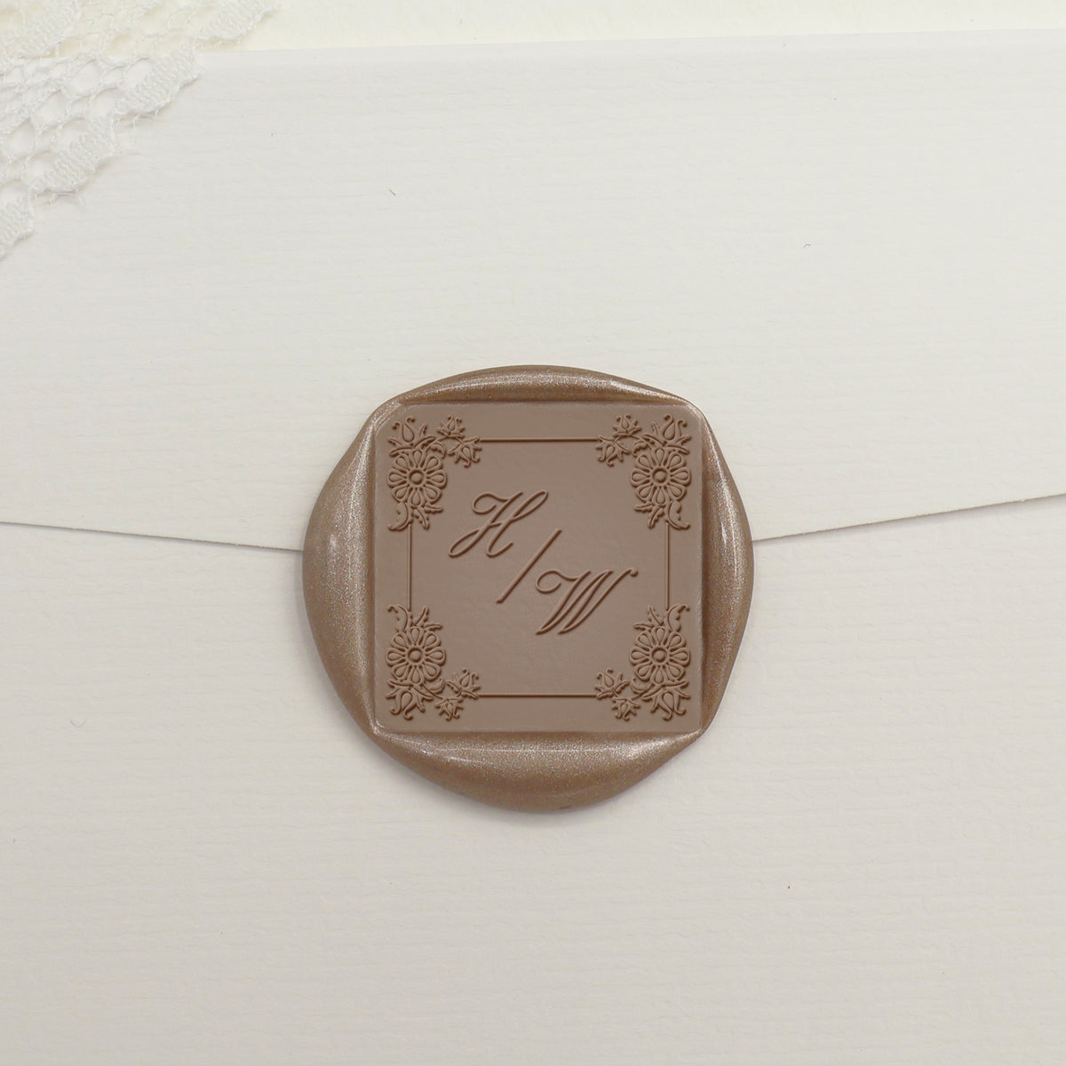 Custom Square Wedding Wax Seal Stamp - Style 19 - Stamprints1