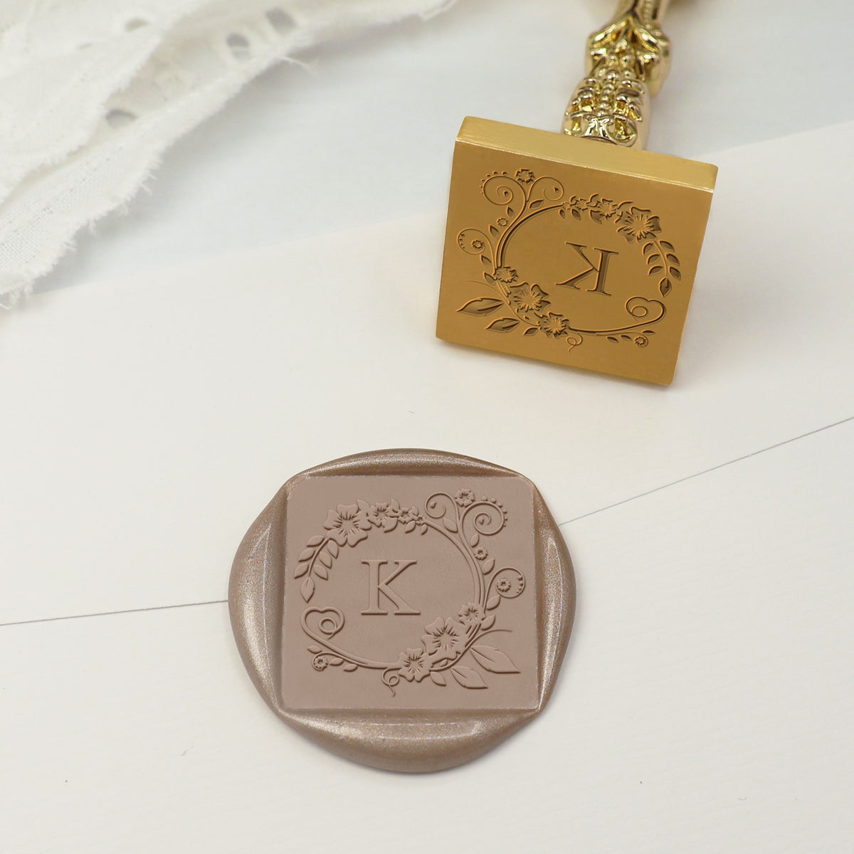 Custom Square Wedding Wax Seal Stamp - Style 24 - Stamprints