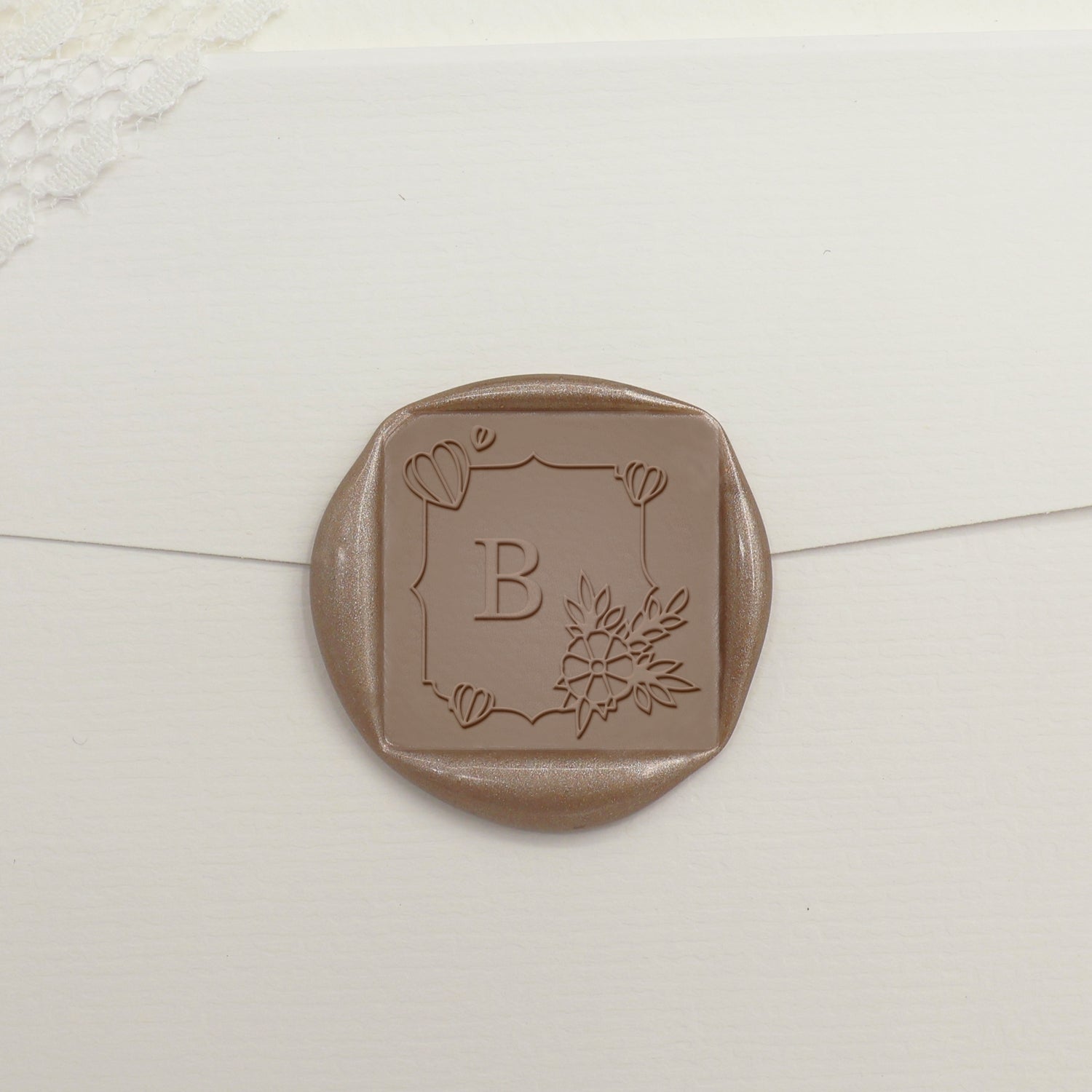 Custom Square Wedding Wax Seal Stamp - Style 27 - Stamprints1