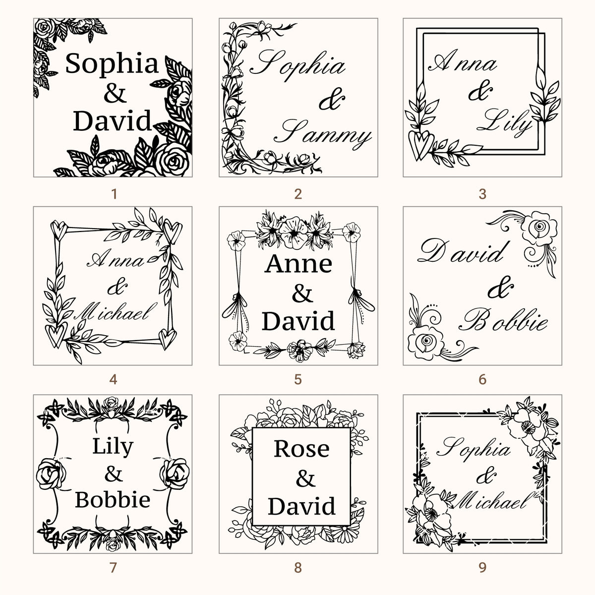 Custom Square Wedding Wax Seal Stamp (27 Designs)-sku1
