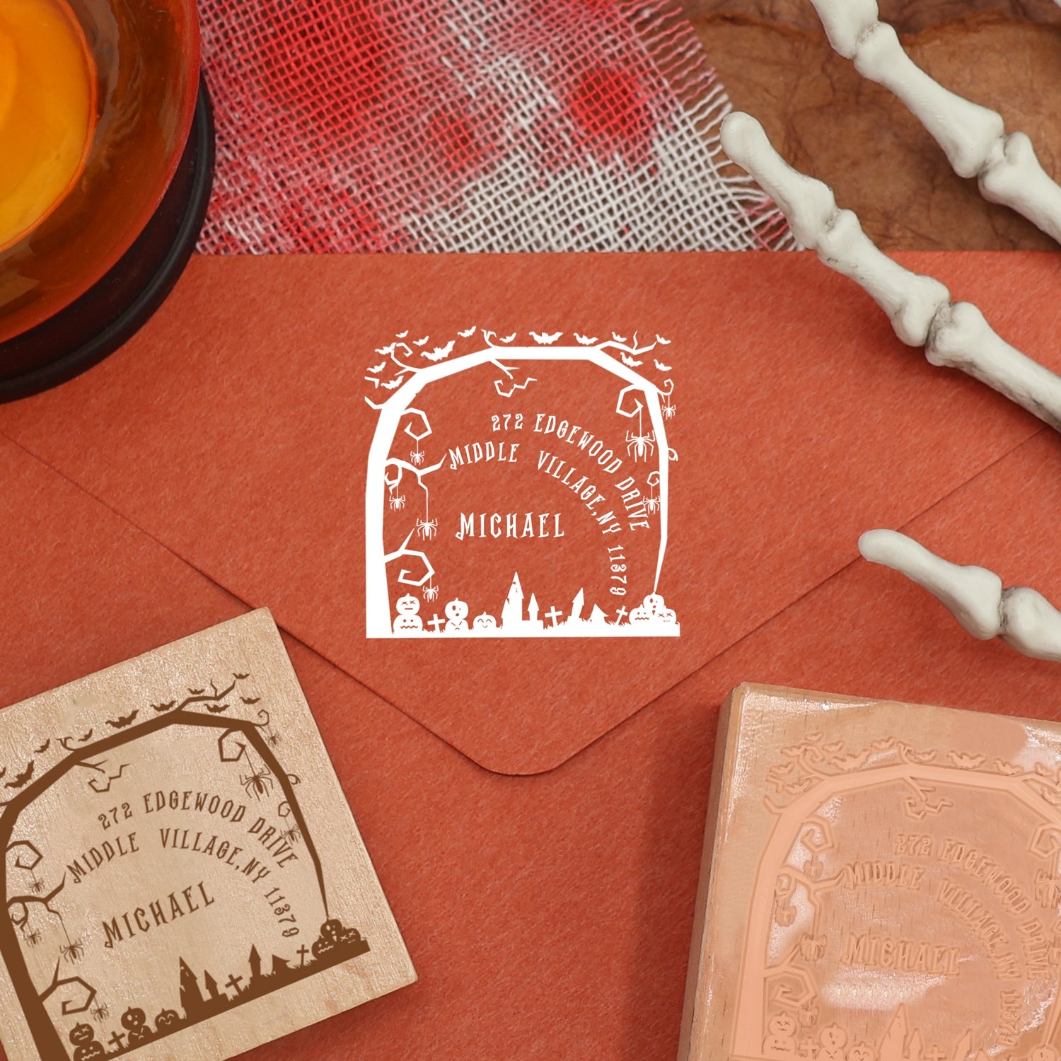 Custom Tree Halloween Address Rubber Stamp