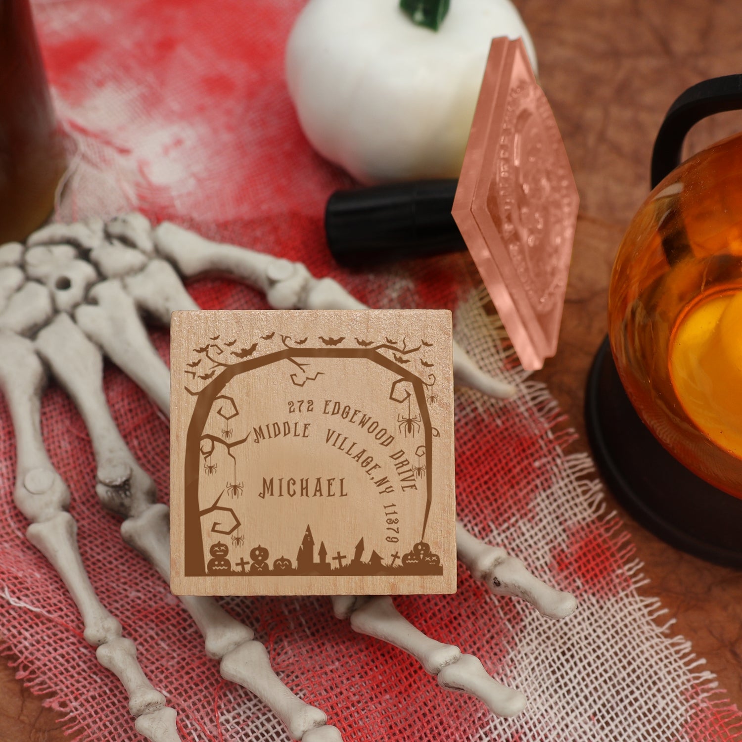 Custom Tree Halloween Address Rubber Stamp1