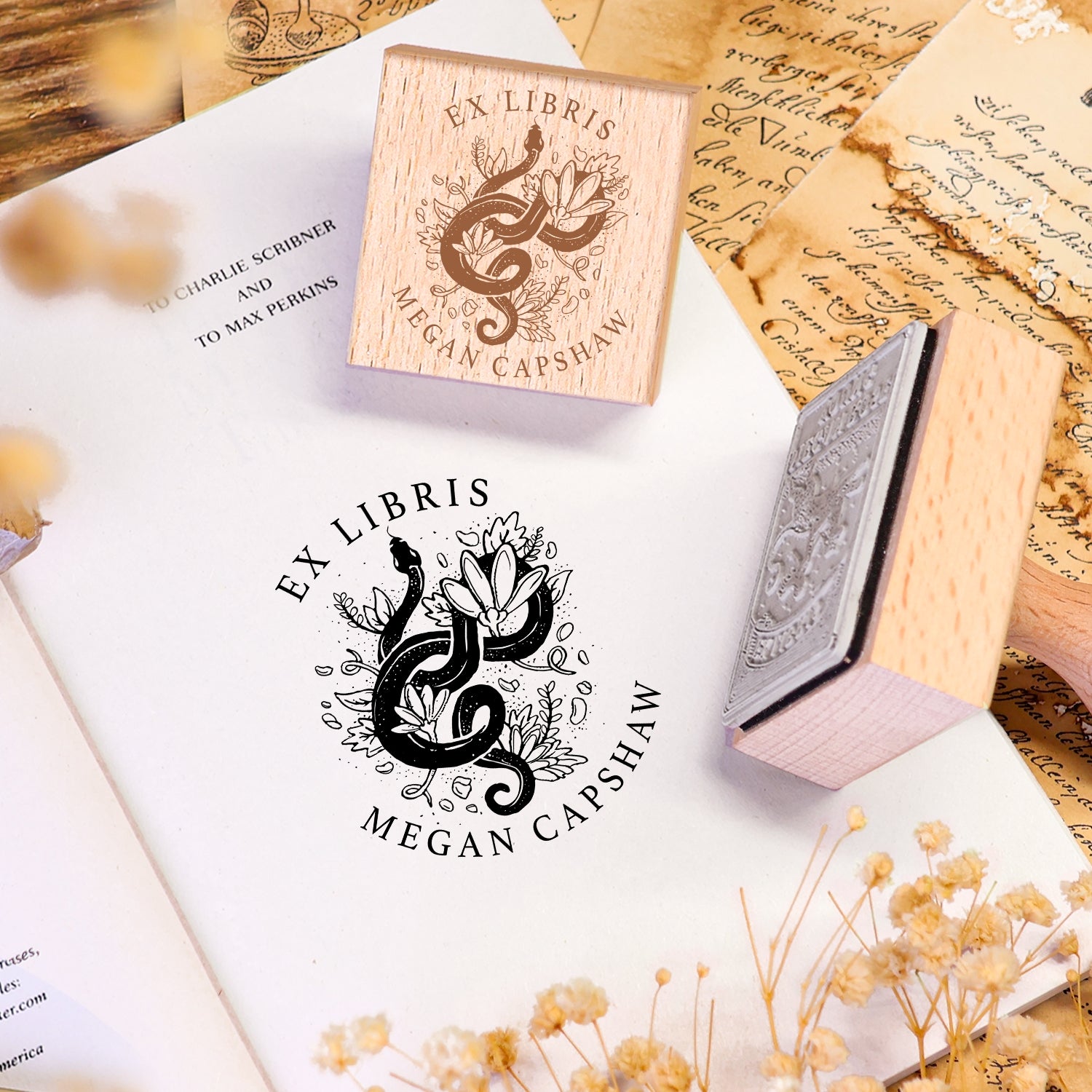 Custom Twin Soaring Swallow Ex Libris Book Wooden Rubber Stamp 2