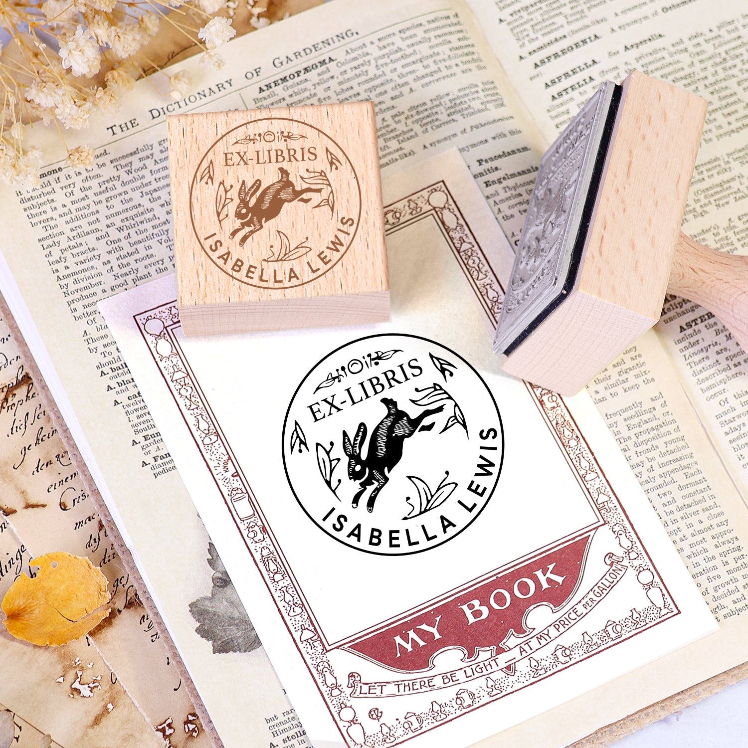 Custom Twin Soaring Swallow Ex Libris Book Wooden Rubber Stamp 2