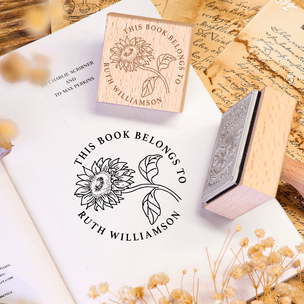 Custom Twin Soaring Swallow Ex Libris Book Wooden Rubber Stamp 2