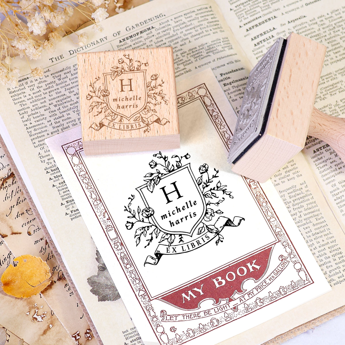 Custom Twin Soaring Swallow Ex Libris Book Wooden Rubber Stamp 2