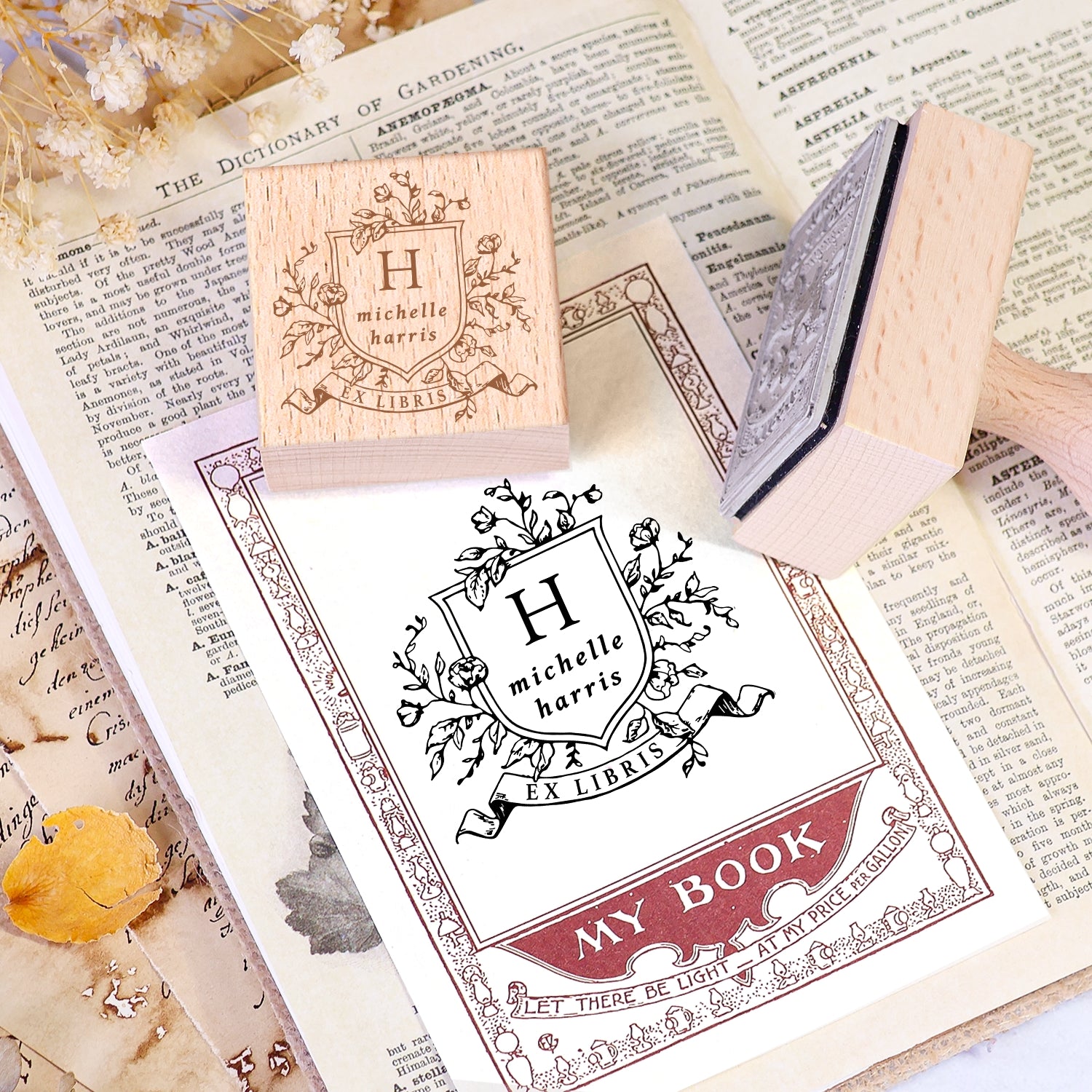 Custom Twin Soaring Swallow Ex Libris Book Wooden Rubber Stamp 2