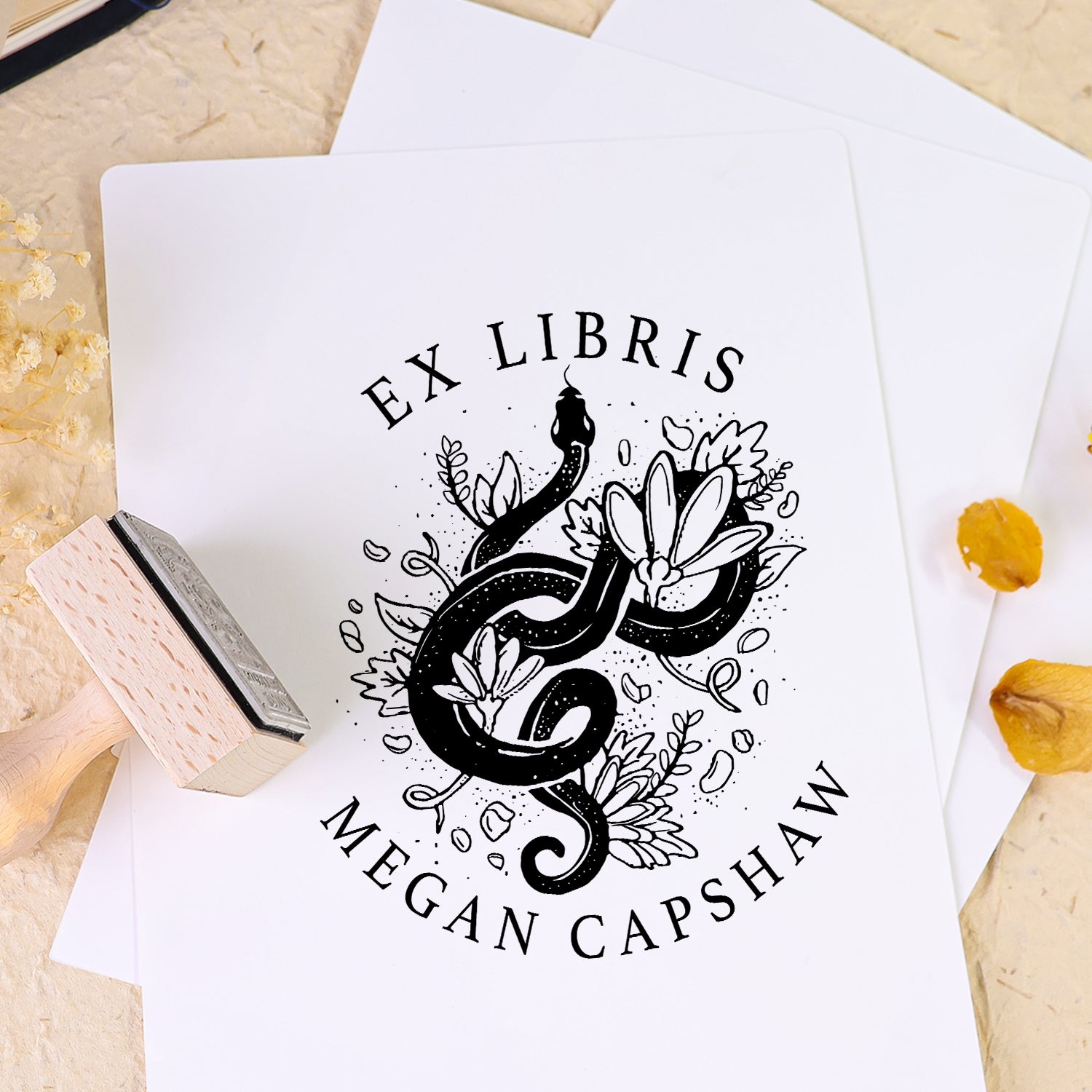 Custom Twin Soaring Swallow Ex Libris Book Wooden Rubber Stamp