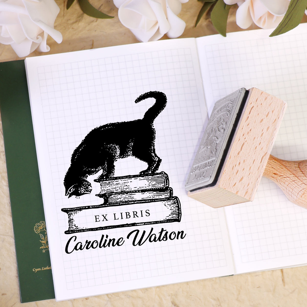 Custom Twin Soaring Swallow Ex Libris Book Wooden Rubber Stamp