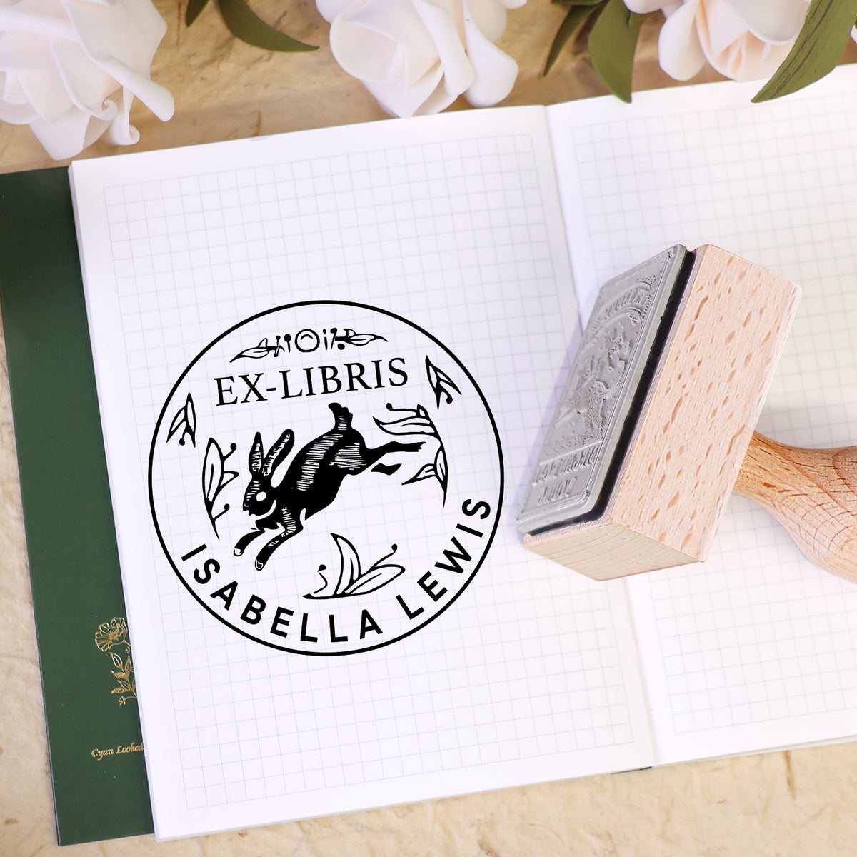 Custom Twin Soaring Swallow Ex Libris Book Wooden Rubber Stamp