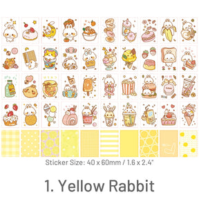 Yellow Rabbit-Pet and People Washi Sticker Book - Cat, Girl, Rabbit, Unicorn