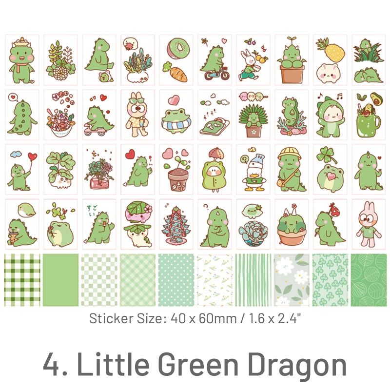 Little Green Dragon-Pet and People Washi Sticker Book - Cat, Girl, Rabbit, Unicorn