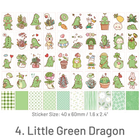 Little Green Dragon-Pet and People Washi Sticker Book - Cat, Girl, Rabbit, Unicorn