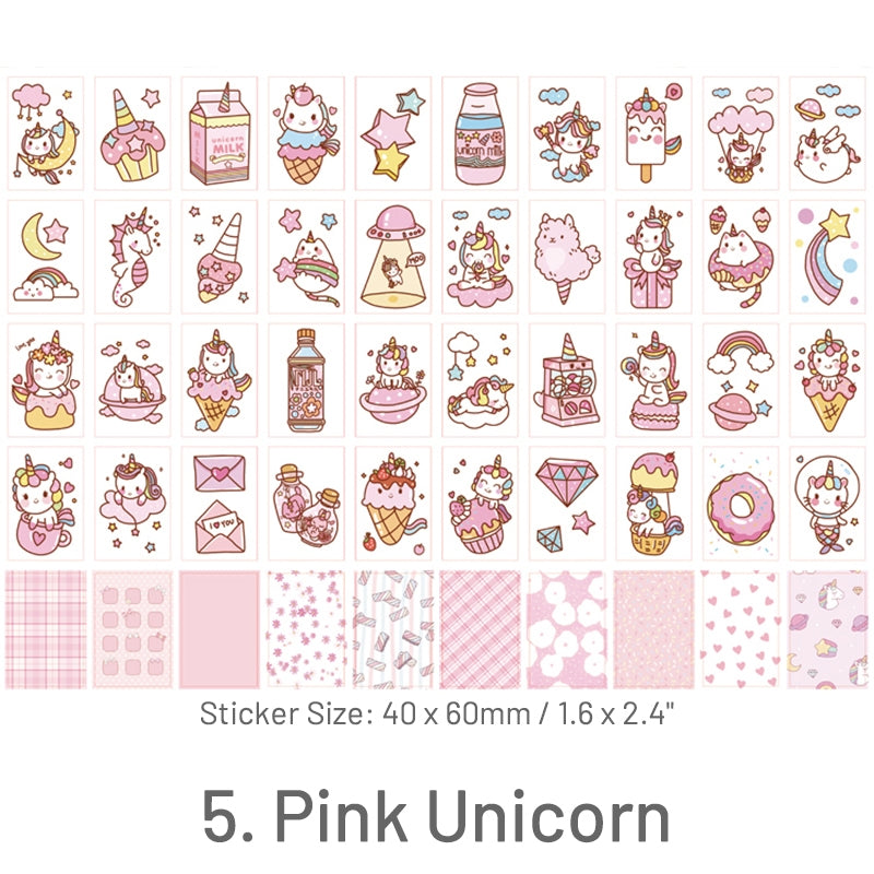 Pink Unicorn-Pet and People Washi Sticker Book - Cat, Girl, Rabbit, Unicorn