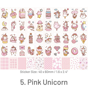 Pink Unicorn-Pet and People Washi Sticker Book - Cat, Girl, Rabbit, Unicorn