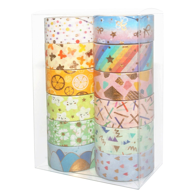 Cute Cartoon Foil Stamped Basic Washi Tape Set (12 Rolls) b