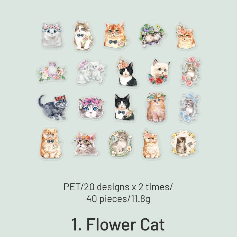 Cute Cartoon Hand-Painted Cat PET Sticker Pack sku-1