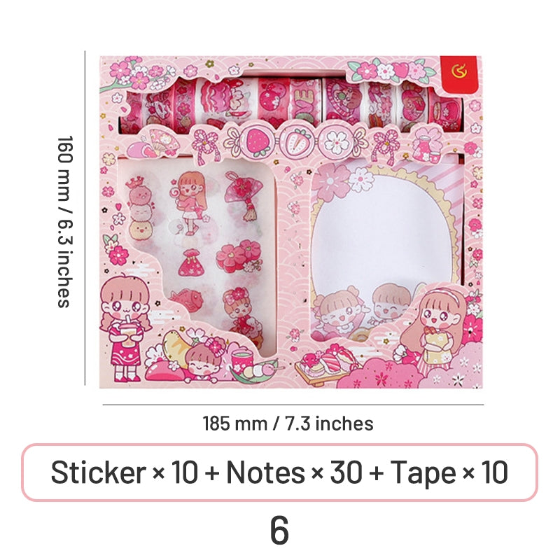 Cute Cartoon Washi Tape Note Paper Sticker Stationery Set 6