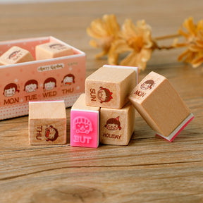 Cute Girl Weekly Journal Wood Rubber Stamp Set b2