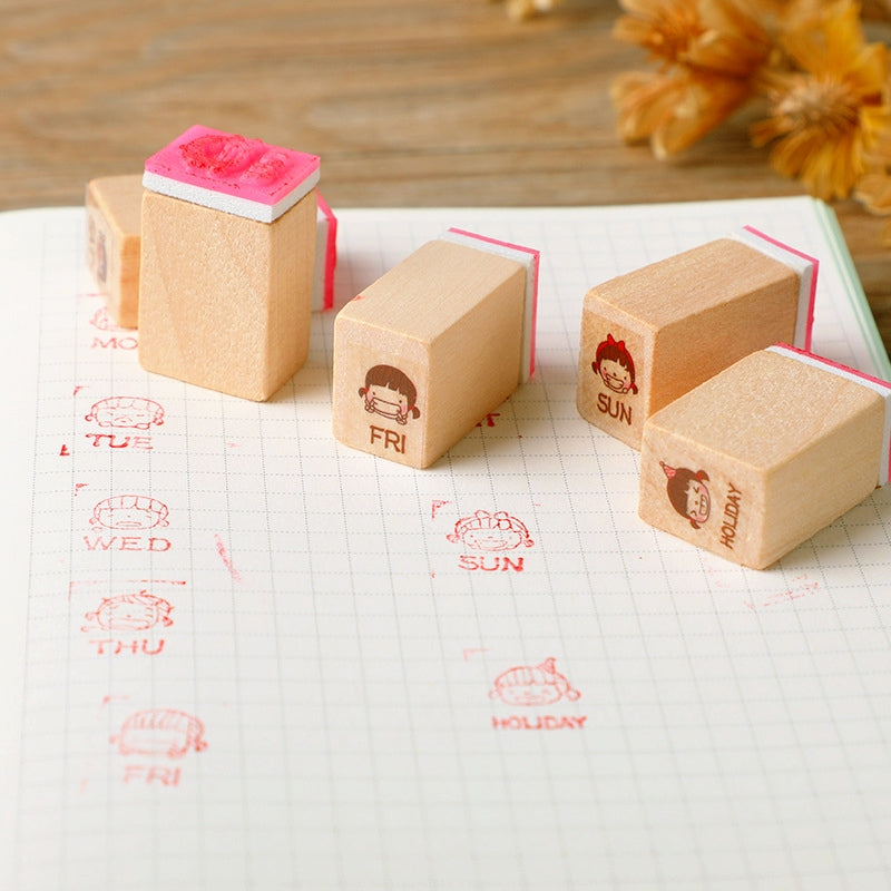 Cute Girl Weekly Journal Wood Rubber Stamp Set b