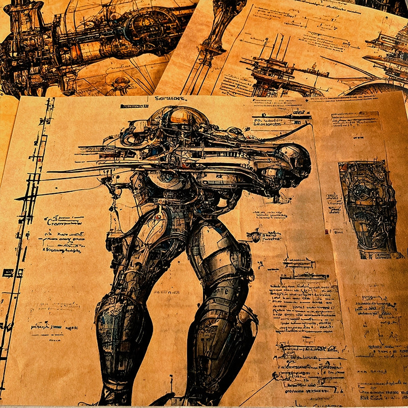 Cyber Steampunk Dark Mechanical Junk Journal Background Paper b2