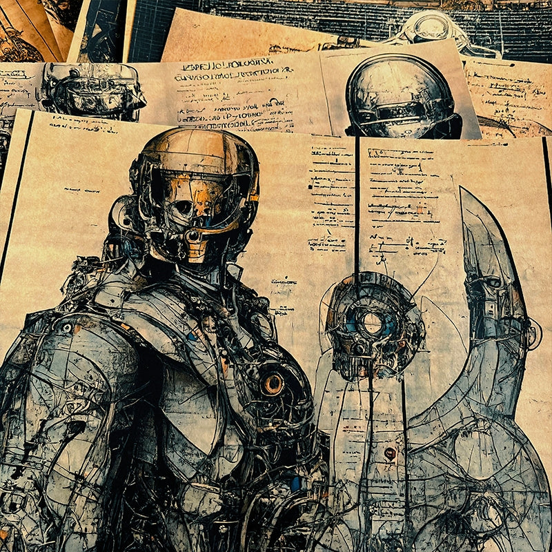 Cyber Steampunk Dark Mechanical Junk Journal Background Paper b4
