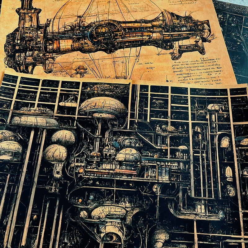 Cyber Steampunk Dark Mechanical Junk Journal Background Paper b5
