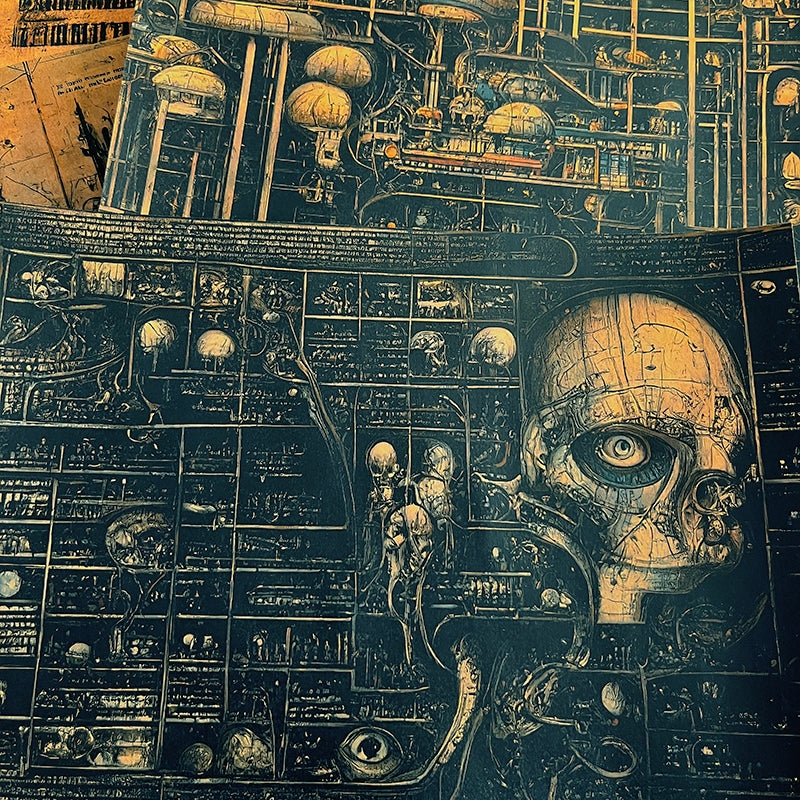Cyber Steampunk Dark Mechanical Junk Journal Background Paper c2