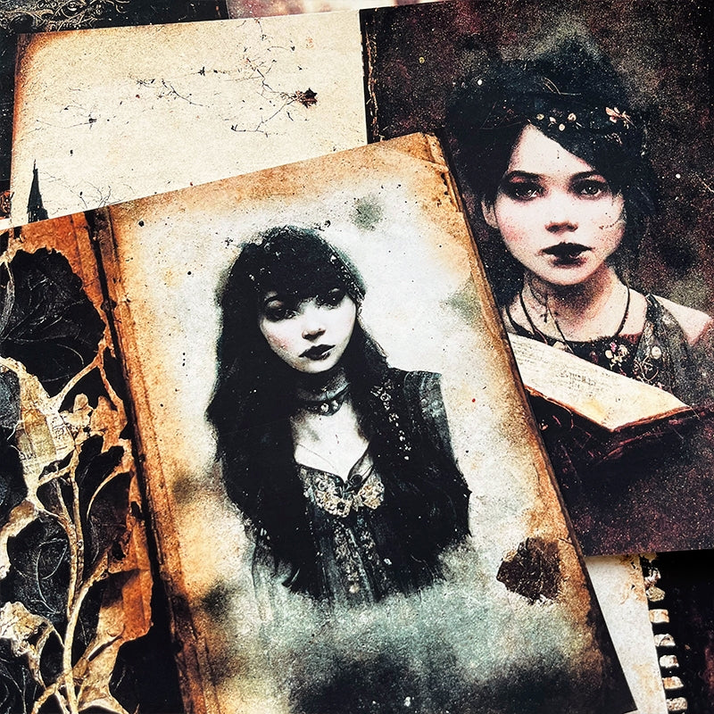 Dark Gothic Ruin Graveyard Ghost Rose Junk Journal Paper b3
