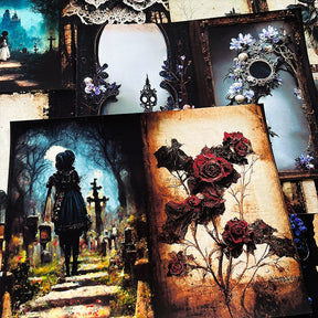 Dark Gothic Ruin Graveyard Ghost Rose Junk Journal Paper b4