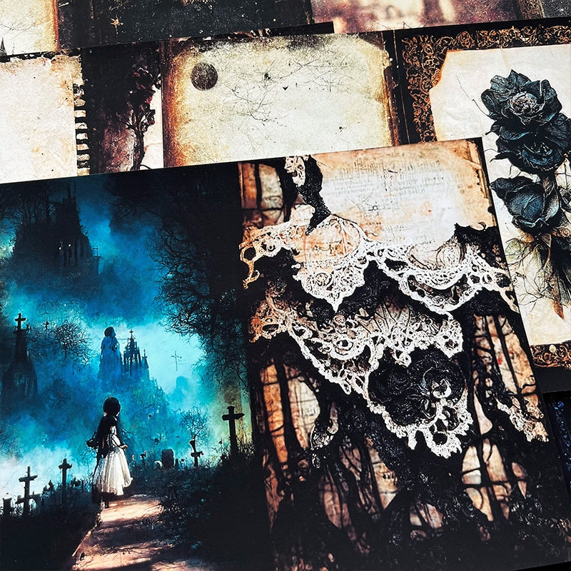 Dark Gothic Ruin Graveyard Ghost Rose Junk Journal Paper b